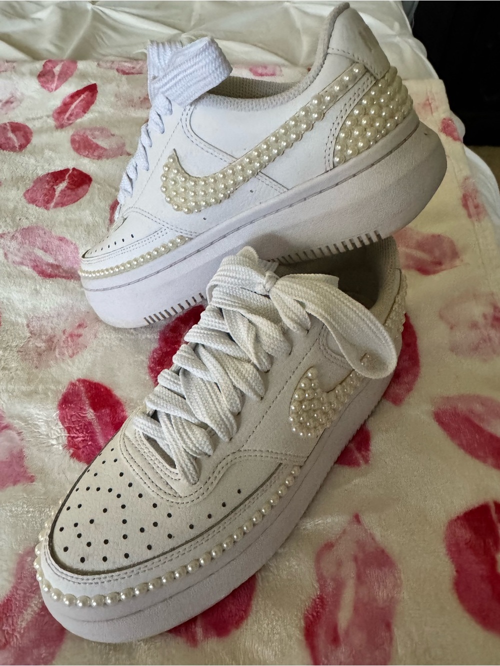 White Pearl-Embellished Leather Nike’s